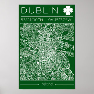 Affiche de carte verte de Dublin, décoration mural