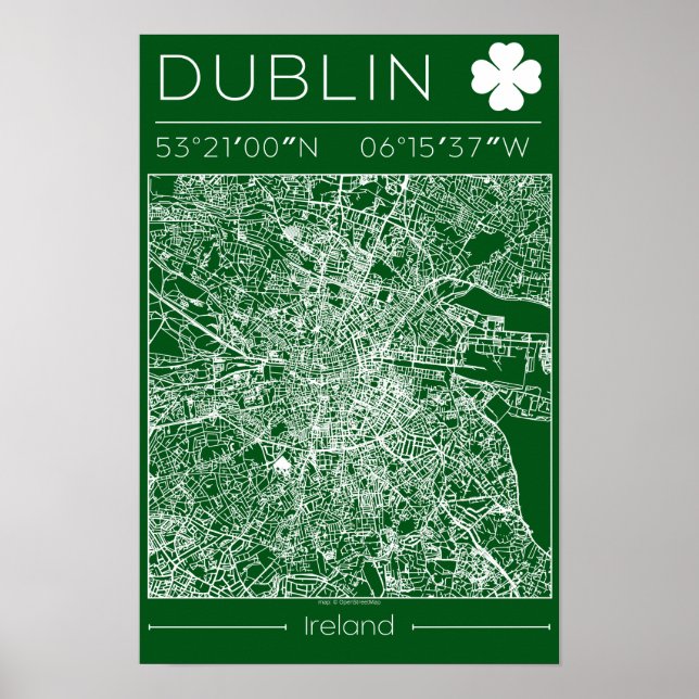 Affiche de carte verte de Dublin, décoration mural (Devant)