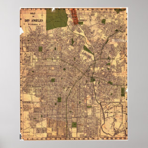 Affiche de carte vintage de Los Angeles 1924