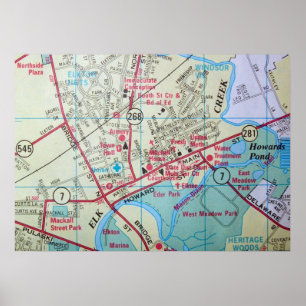 Affiche de carte Vintage Elkton, MD