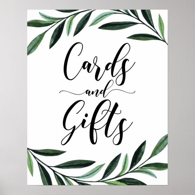 Affiche de cartes et cadeaux aquarelle verdure (Devant)