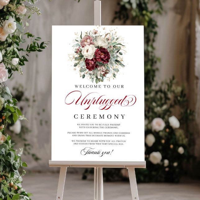Affiche de cérémonie débranchée Blush Burgundy Cla (Classic Blush Burgundy Unplugged Ceremony Poster)