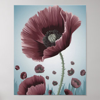 Affiche de champ de fleurs de pavot – Vecteur plat