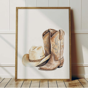 Affiche de chapeau et de bottes de cow-boy pour en
