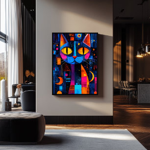 Affiche de chat à géométrie expressionniste – Art 