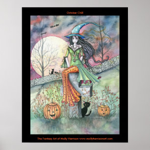 Affiche de chat de sorcière d'Halloween de froid d