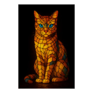 Affiche de chat en mosaïque de verre coloré aux ye