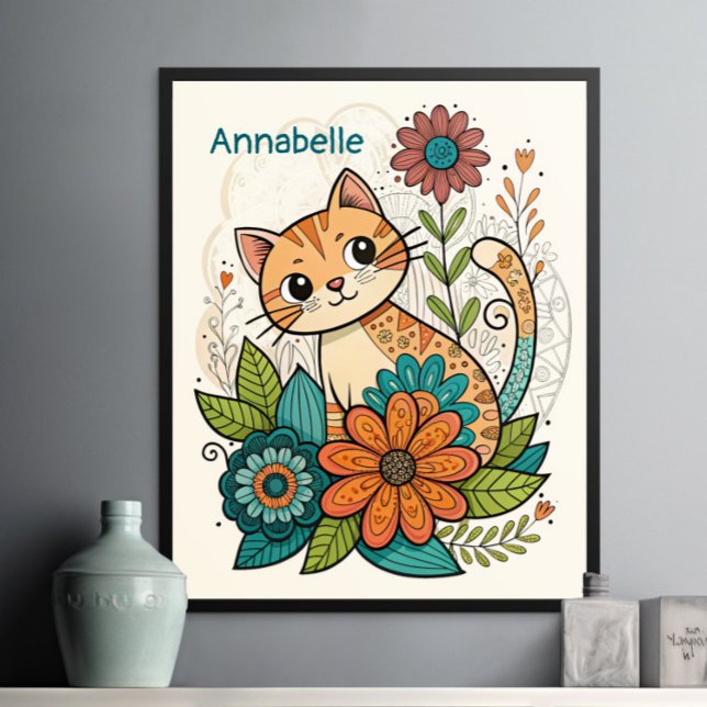 Affiche de chat mignon avec des fleurs (Créateur téléchargé)
