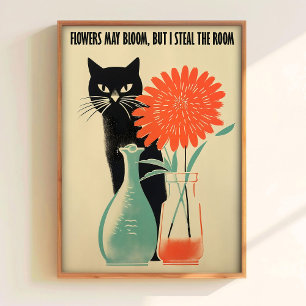 Affiche de chat noir imprimable Art de chat rétro