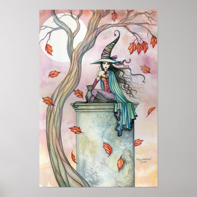 Affiche de chat sorcière d'automne (Devant)