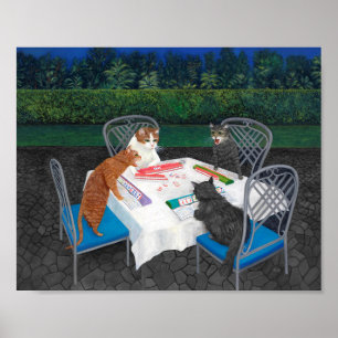 Affiche de chats jouant au Mahjong
