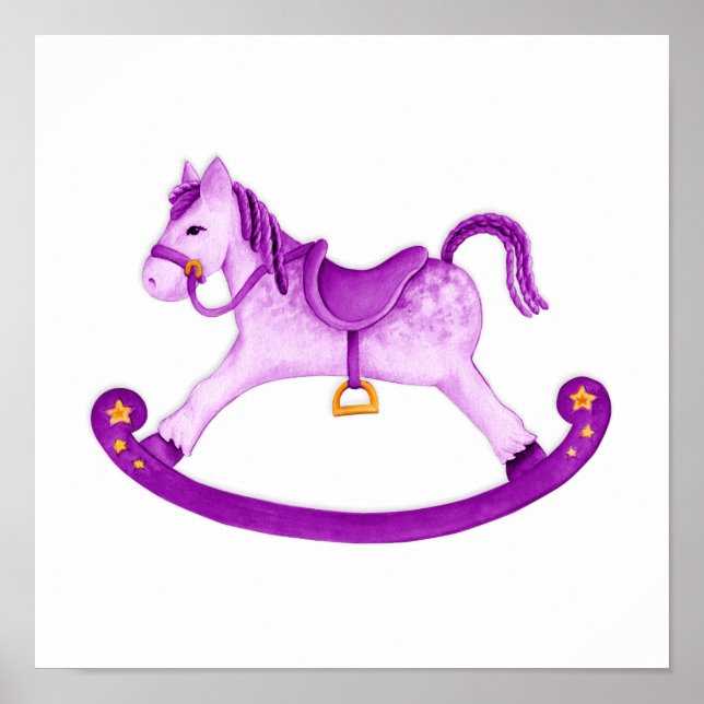 Affiche de cheval à bascule aquarelle violet pour  (Devant)