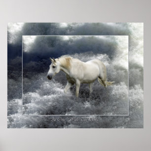 Affiche de cheval blanc d'imaginaire et de surf