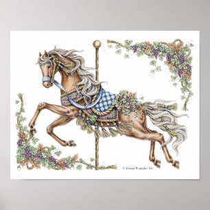 Affiche de cheval de carrousel d'automne dessin à