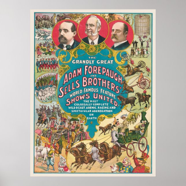 Affiche de cirque montrant de nombreuses scènes de (Devant)