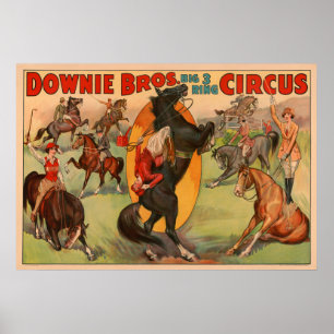 Affiche De Cirque Montrant De Nombreux Chevaux Fai
