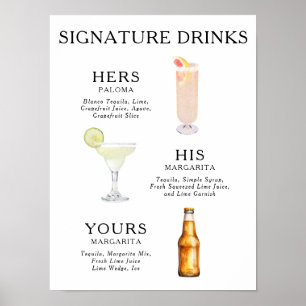 Affiche de cocktail de mariage Boissons Signature