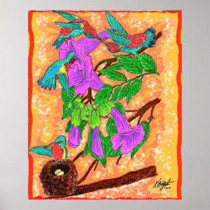 Affiche de colibris d'aquarelle