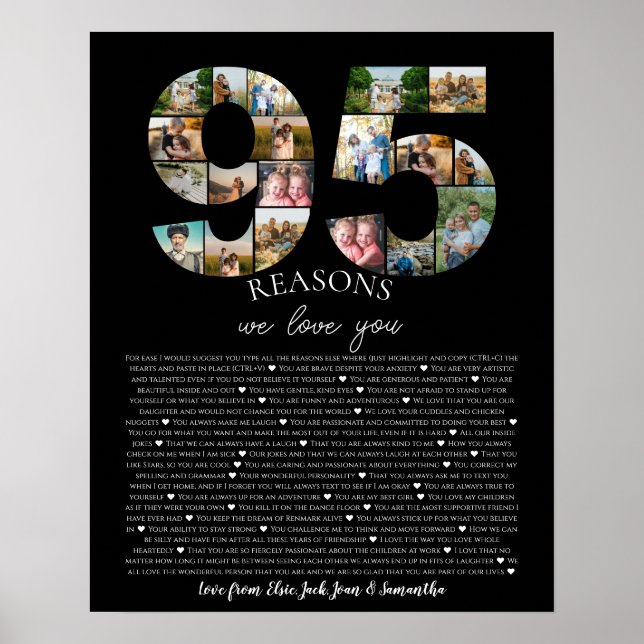 Affiche de collage photo d'anniversaire 95 Raisons (Devant)