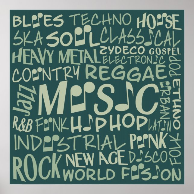 Affiche de collage Word des genres musicaux (Devant)