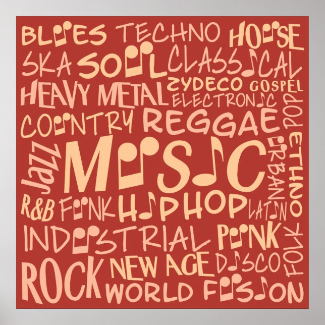 Affiche de collage Word des genres musicaux (Devant)