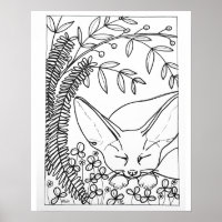 Affiche de coloriage de renard fennec endormi 16"x