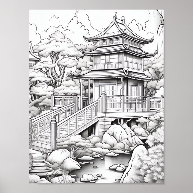 Affiche de coloriage du paysage relaxant (Devant)