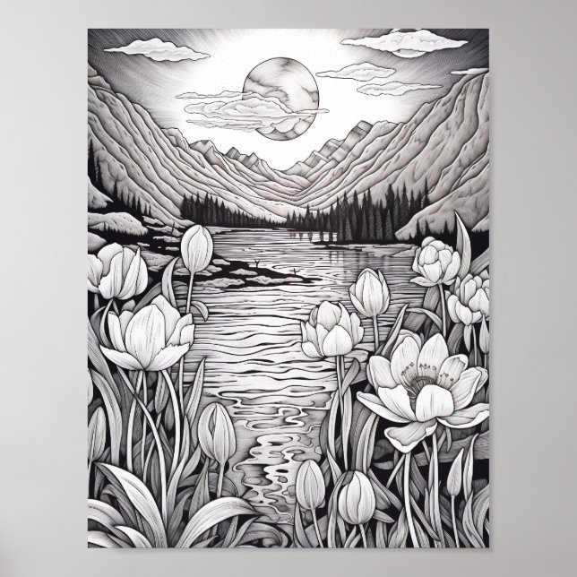Affiche de coloriage du paysage relaxant (Devant)