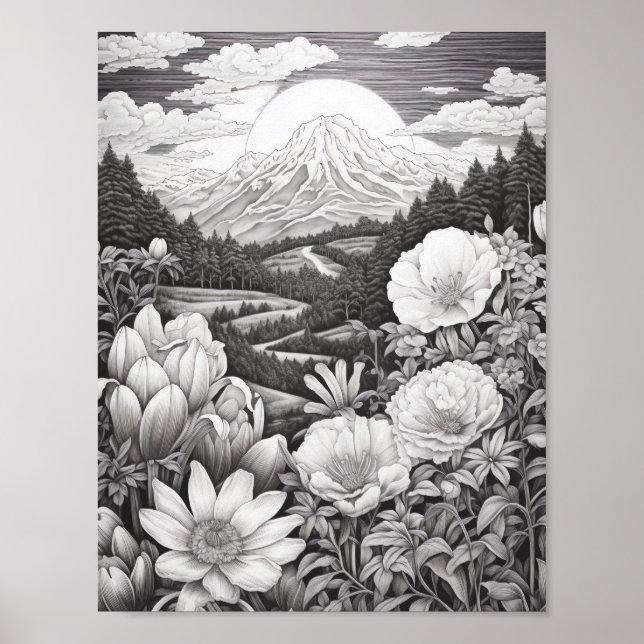 Affiche de coloriage du paysage relaxant (Devant)