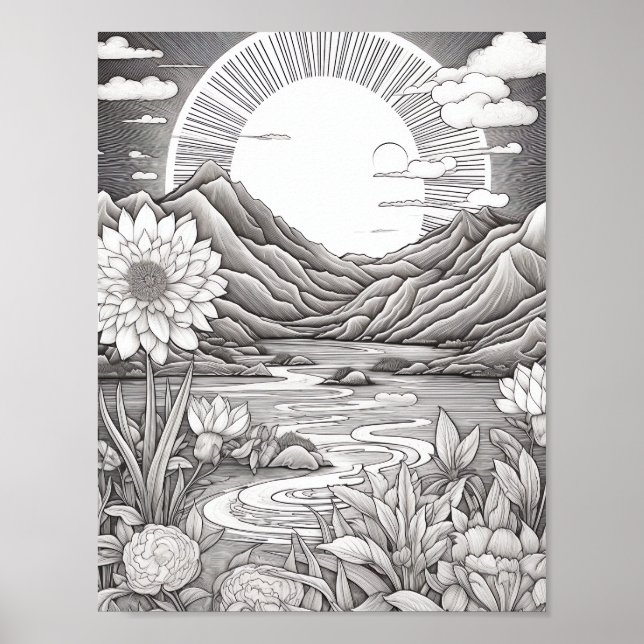 Affiche de coloriage du paysage relaxant (Devant)