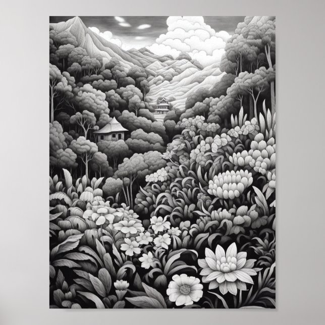 Affiche de coloriage du paysage relaxant (Devant)