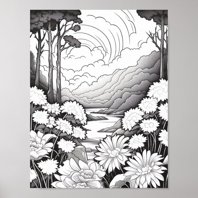 Affiche de coloriage du paysage relaxant (Devant)