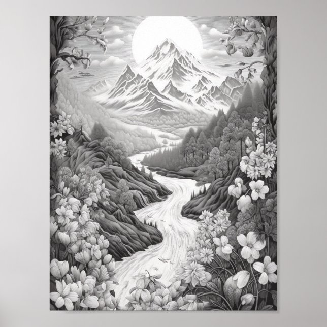 Affiche de coloriage du paysage relaxant (Devant)