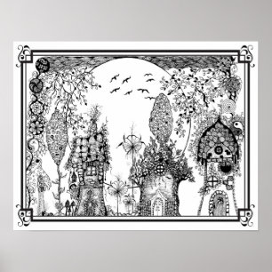 Affiche de coloriage "Les maisons minuscules de Mm