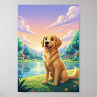 Affiche de conte de fées de chiot Golden Retriever