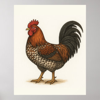 Affiche de coq vintage | Poulet de ferme rustique