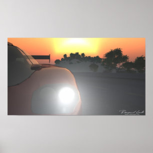 Affiche de coucher du soleil de voiture