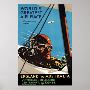 Affiche de course aérienne vintage Angleterre-Aust