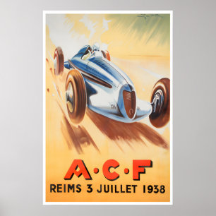 Affiche de course automobile ACF Reims Voiture de 