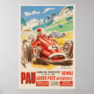 Affiche de course automobile vintage Pau Grand Pri