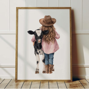 Affiche de Cowgirl et Vache Enfants Décoration de