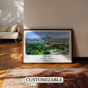 Affiche de Dallas Texas, Aquarelle, Sur mesure