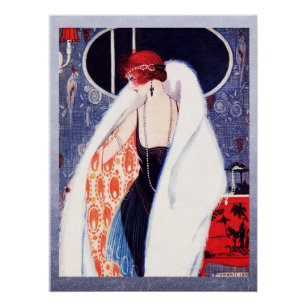 Affiche de dame Art Déco vintage des années 1920.