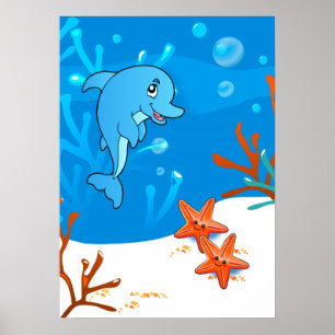 Affiche de dauphin et d'étoile de mer aquatiques O