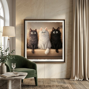 Affiche de décoration murale de chatons gris, blan