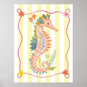 affiche de décoration murale funky hippocampe flor