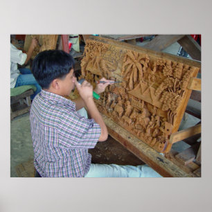 Affiche de découpage en bois thaïlandaise de