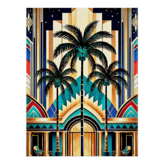 Affiche de design palmier Art Déco coloré.