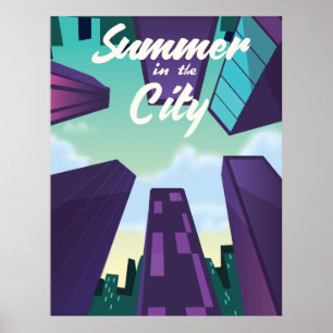 Affiche de dessin animé d'un paysage urbain Summer