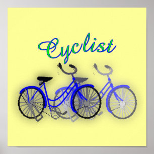 Affiche de dessin d'aquarelle de 1950 bicyclettes